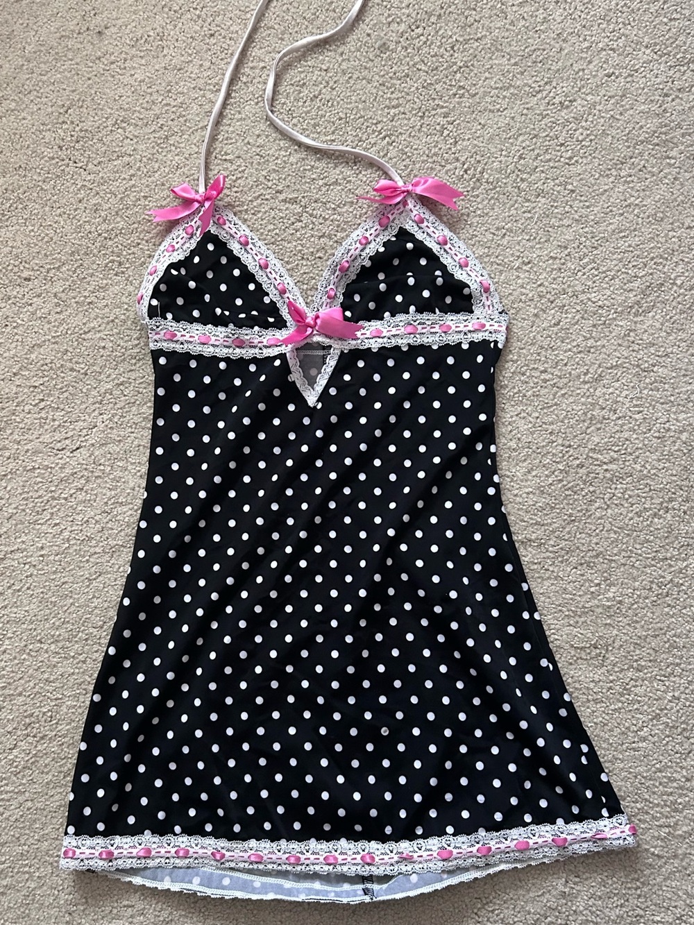 Vintage Body Zone Black and white polka dot babydoll swim top/mini dress XS/S